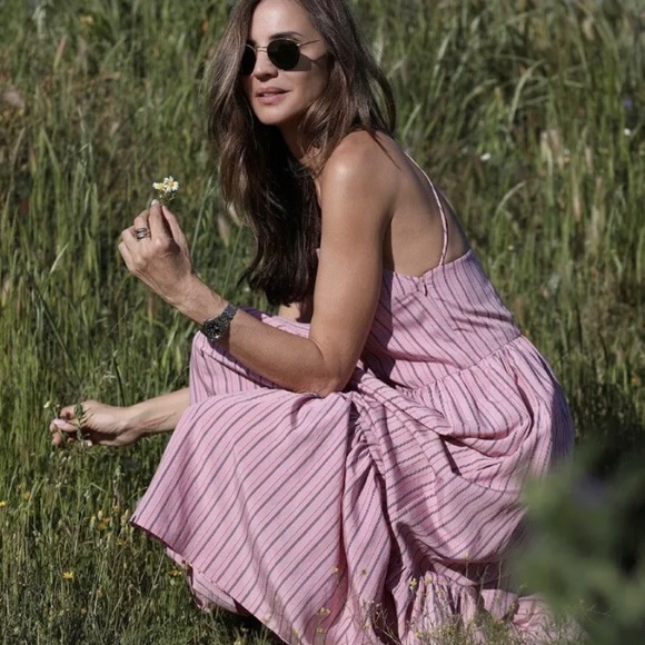 💗SALE💗 Zara Pink Striped Strappy Maxi Poplin Dress - Picture 5 of 17